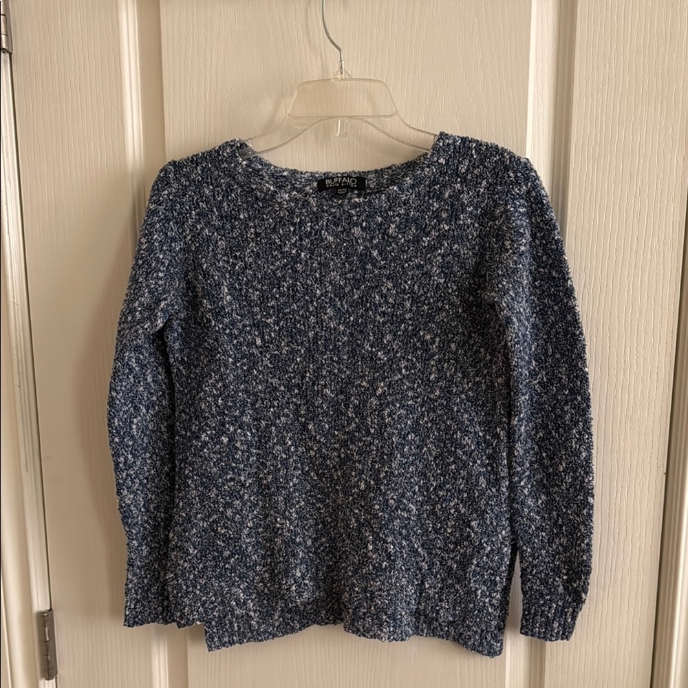 Cozy David Button Navy and White Crew Neck Sweater